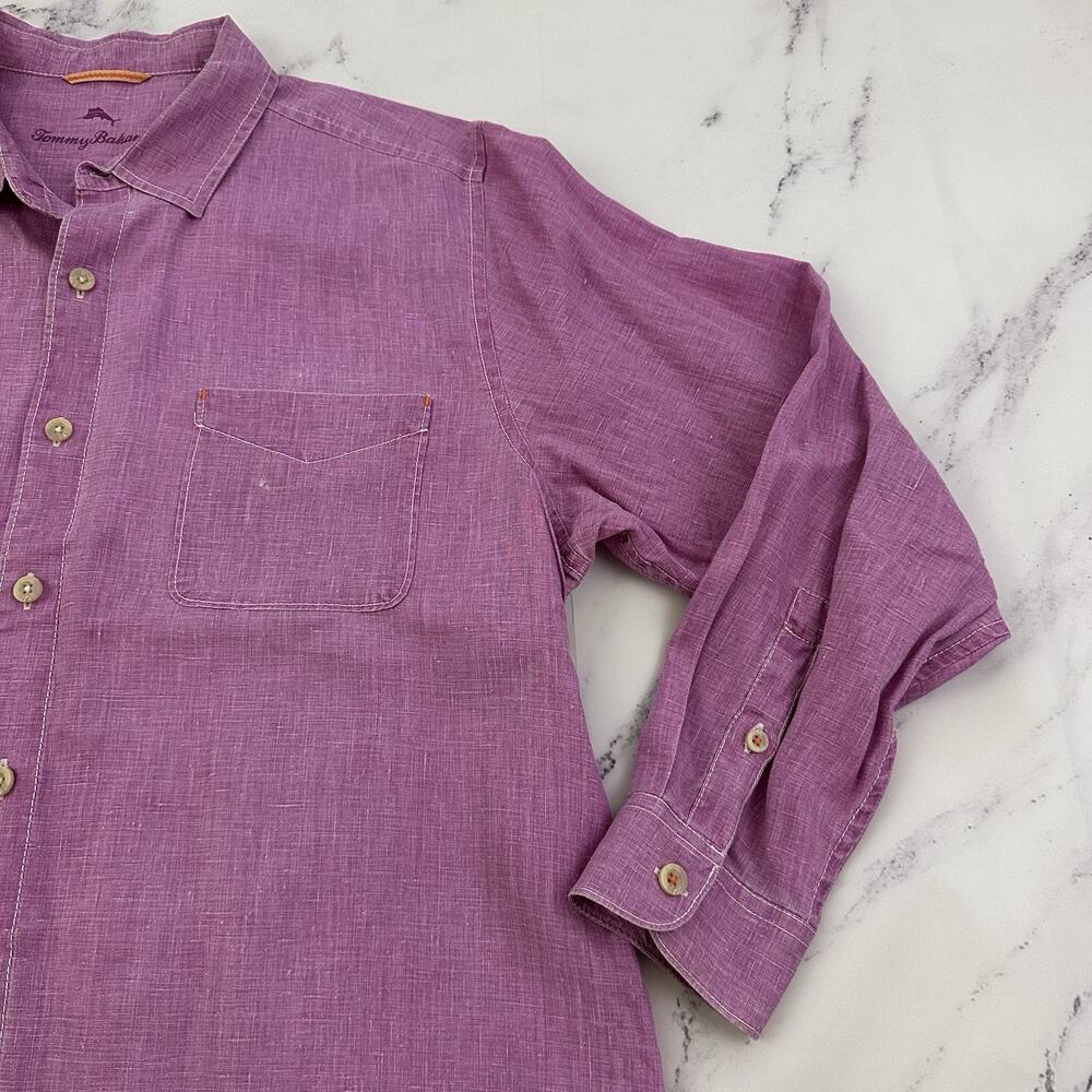 Tommy Bahama Mens Linen Shirt Size XL Purple Long Sleeve Button Front Solid - Picture 3 of 14